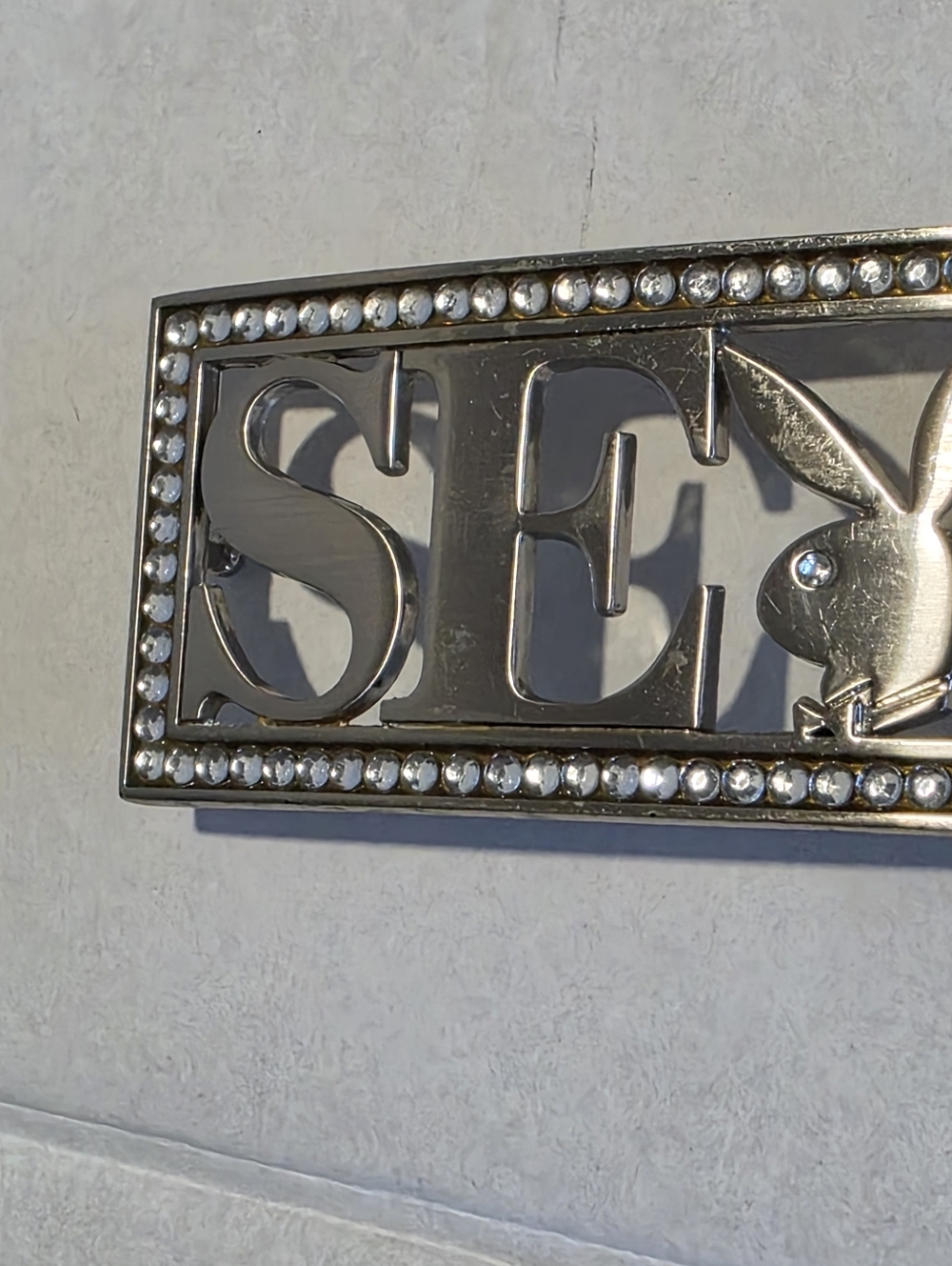 Vontage Y2K Playboy Bunny Sexy Belt Buckle Silver Colour Rhinestones - Picture 5 of 7